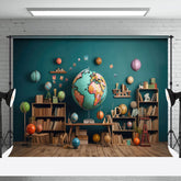 Aperturee - Retro Wooden Floor Geography Globe Books Backdrop